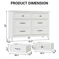 Cassettiera Garvee Farmhouse a 6 cassetti, in legno bianco, robusta, con ampio spazio di archiviazione per camera da letto, soggiorno, corridoio, 47,2x15,8x32 pollici