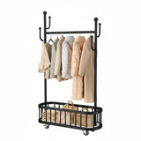 Garvee Appendiabiti mobile con ruote e cestino, metallo, ruote girevoli a 360°, ampio spazio di archiviazione, camera da letto e ufficio, nero, 39,37x68,9 pollici