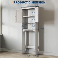 Mensola da bagno Garvee sopra il WC, 66 pollici di altezza, doppie ante, ripiani regolabili, legno, bianco, salvaspazio