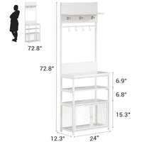Armadio a muro Garvee Hall Tree con ante, bianco, 72,8 pollici - 7 ganci e scarpiera per corridoio, camera da letto, ingresso - MDF e metallo - Piedini antiribaltamento e regolabili