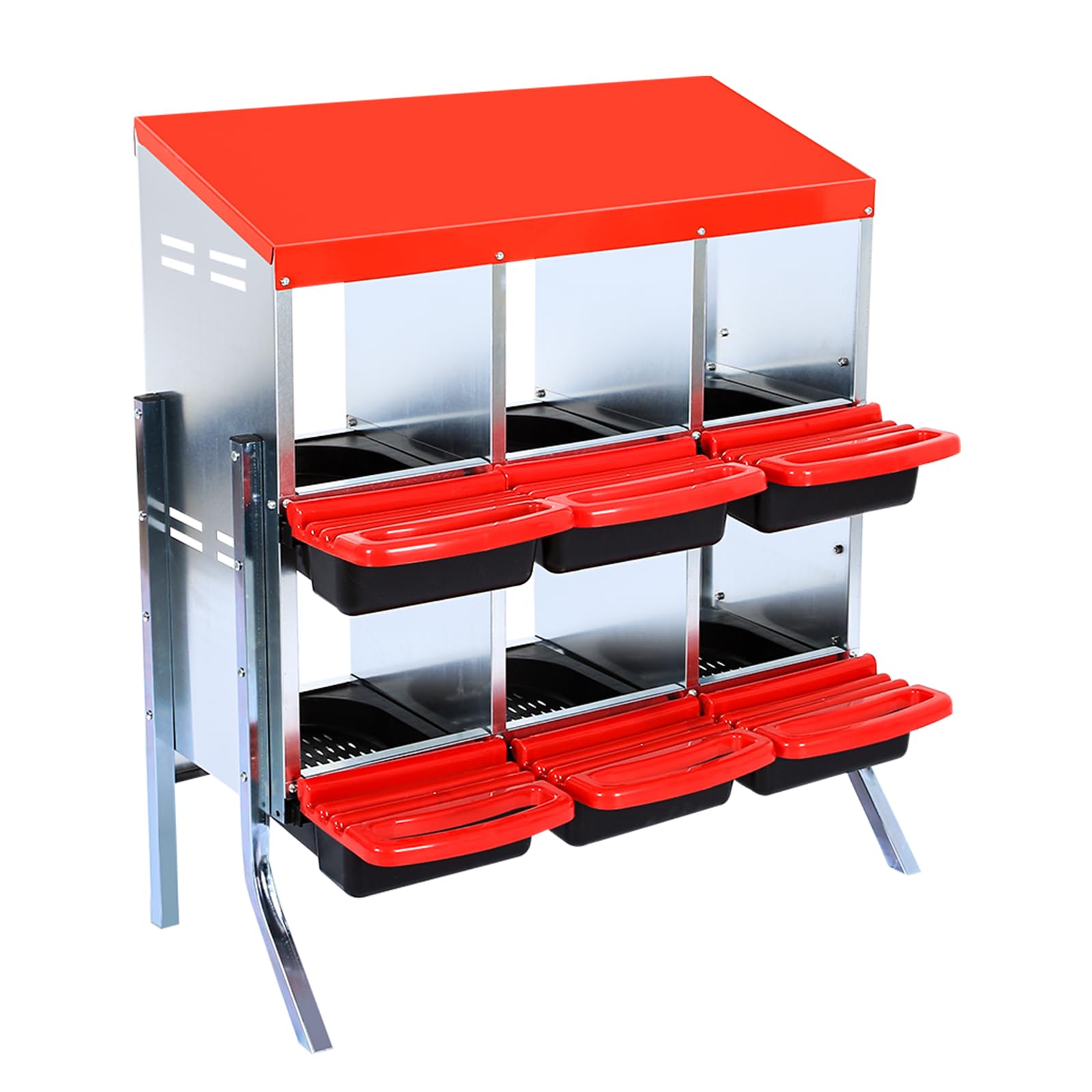 Nido per polli Garvee a 6 fori con coperchio rimovibile, in metallo, design arrotolabile per pollai e anatre, robusto, ventilato, facile da pulire