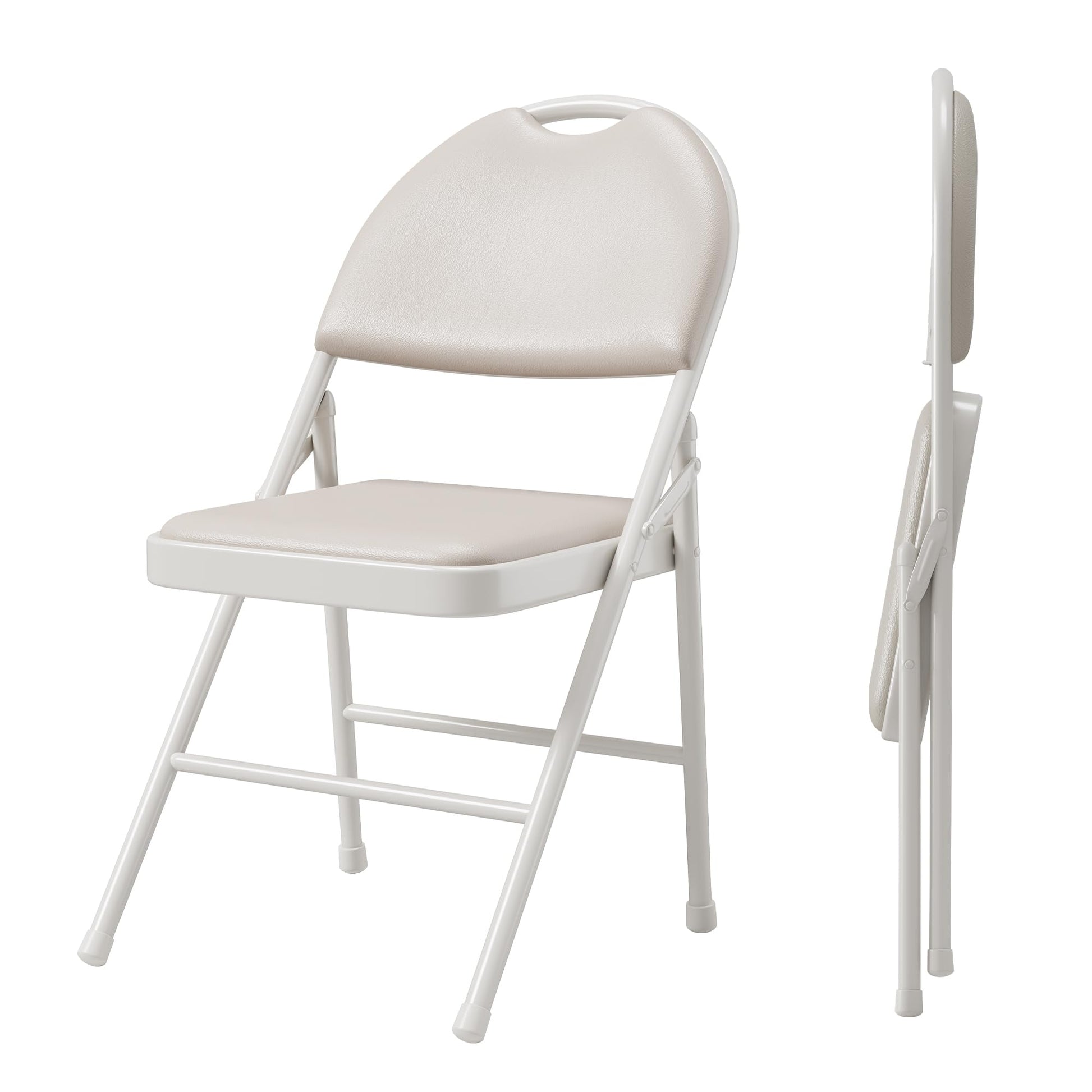 Garvee Set di 2 sedie pieghevoli con rivestimento in similpelle, metallo pieghevole, beige, per campeggio e ufficio