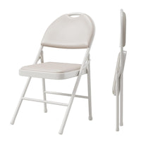 Garvee Set di 2 sedie pieghevoli con rivestimento in similpelle, metallo pieghevole, beige, per campeggio e ufficio