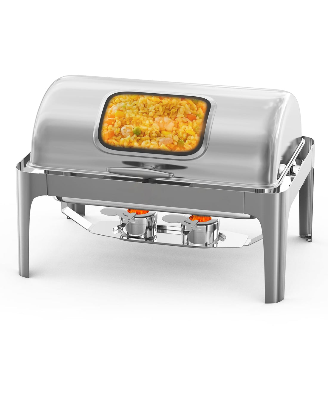 Garvee Roll Top Chafing Dish Buffet Set 9QT Acciaio inossidabile con finestra di visualizzazione per eventi di catering, coperchio 90/180°, robusto