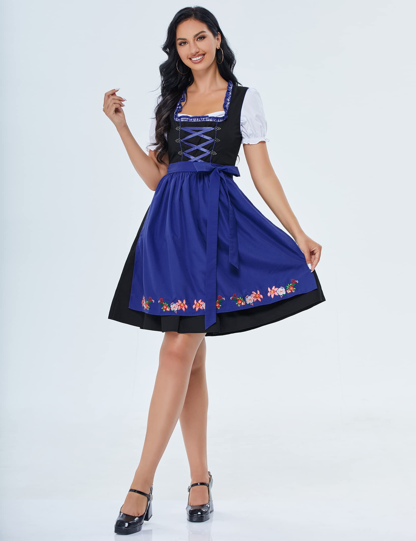 Garvee Dirndl Midi da donna, set di 3 pezzi in abito tradizionale per il carnevale dell'Oktoberfest, blu, taglia 40