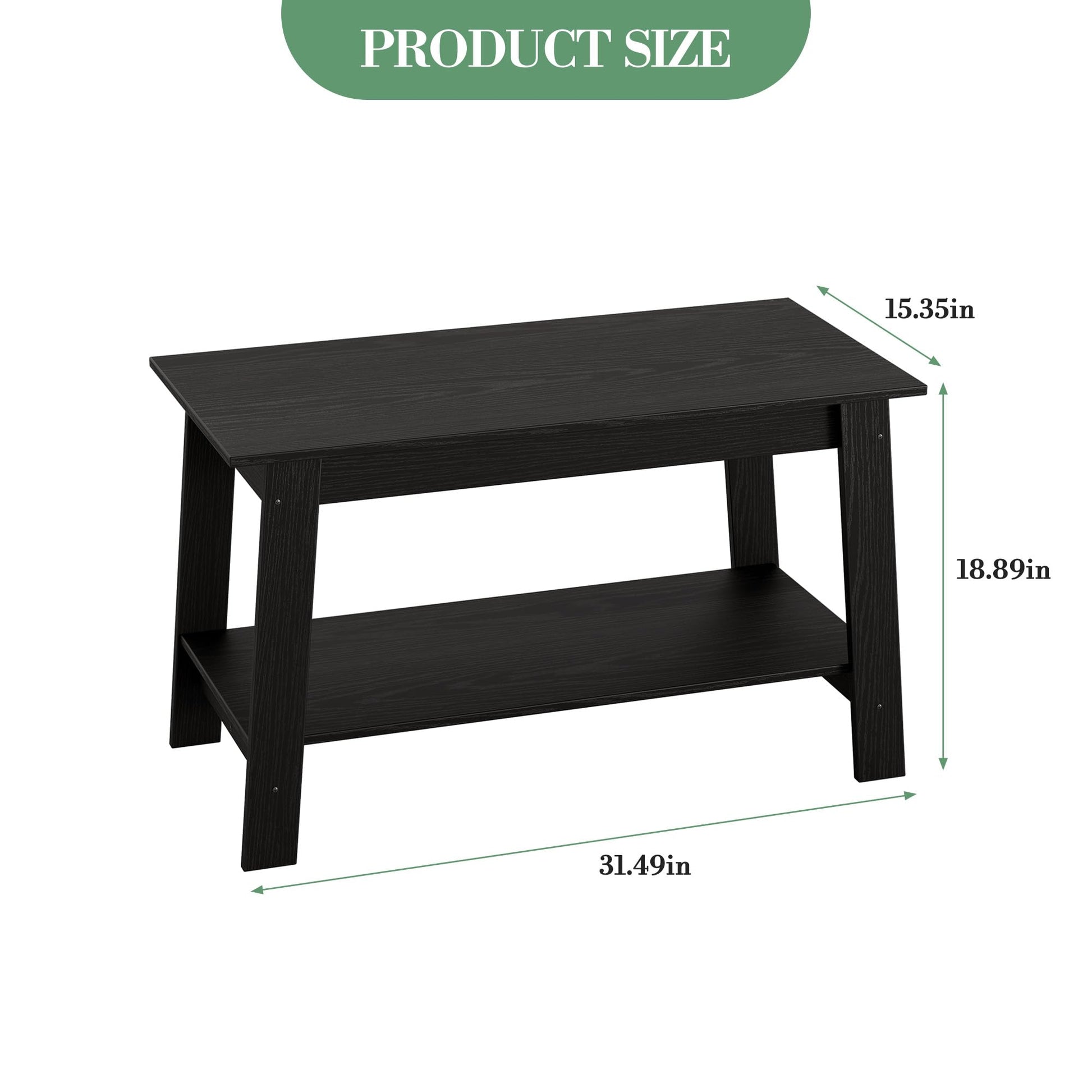 Tavolino rustico Garvee con doppio ripiano, rettangolare, in legno, finitura nera, per soggiorno e ufficio, 31,5x15,4x18,9 pollici