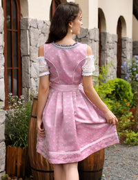 Garvee Dirndl - Abito tradizionale midi da donna, set da 3 pezzi con grembiule e camicetta per l'Oktoberfest, rosa vintage, taglia 40