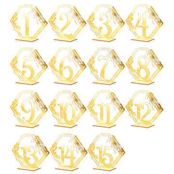 Garvee Set 3D Numeri Tavolo Matrimonio Acrilico Oro Specchio Sechseck Design Elegante Robusto 1-15