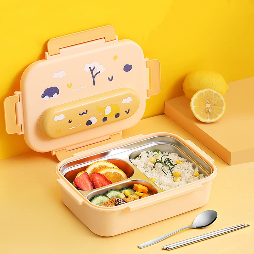 Garvee Bento Lunch Box da 1125 ml per bambini, senza BPA, a prova di perdite, 5 scomparti, giallo