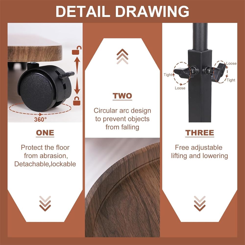 Tavolino laterale Garvee a forma di C, regolabile in altezza, girevole a 360°, tavolino mobile per soggiorno/camera da letto, 40 x 30 x 45-80 cm, marrone