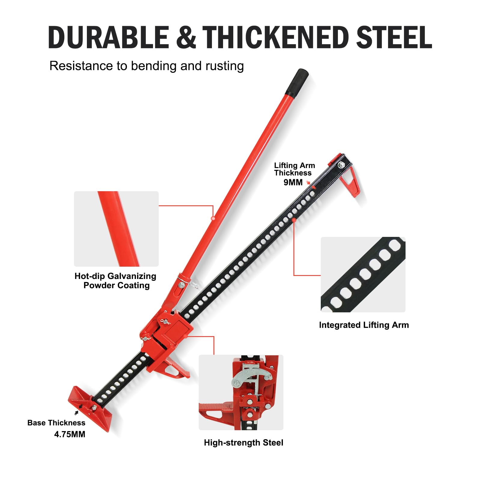Cric agricolo per impieghi gravosi Garvee da 3 tonnellate, capacità di sollevamento elevata di 48", rosso per trattori e veicoli fuoristrada