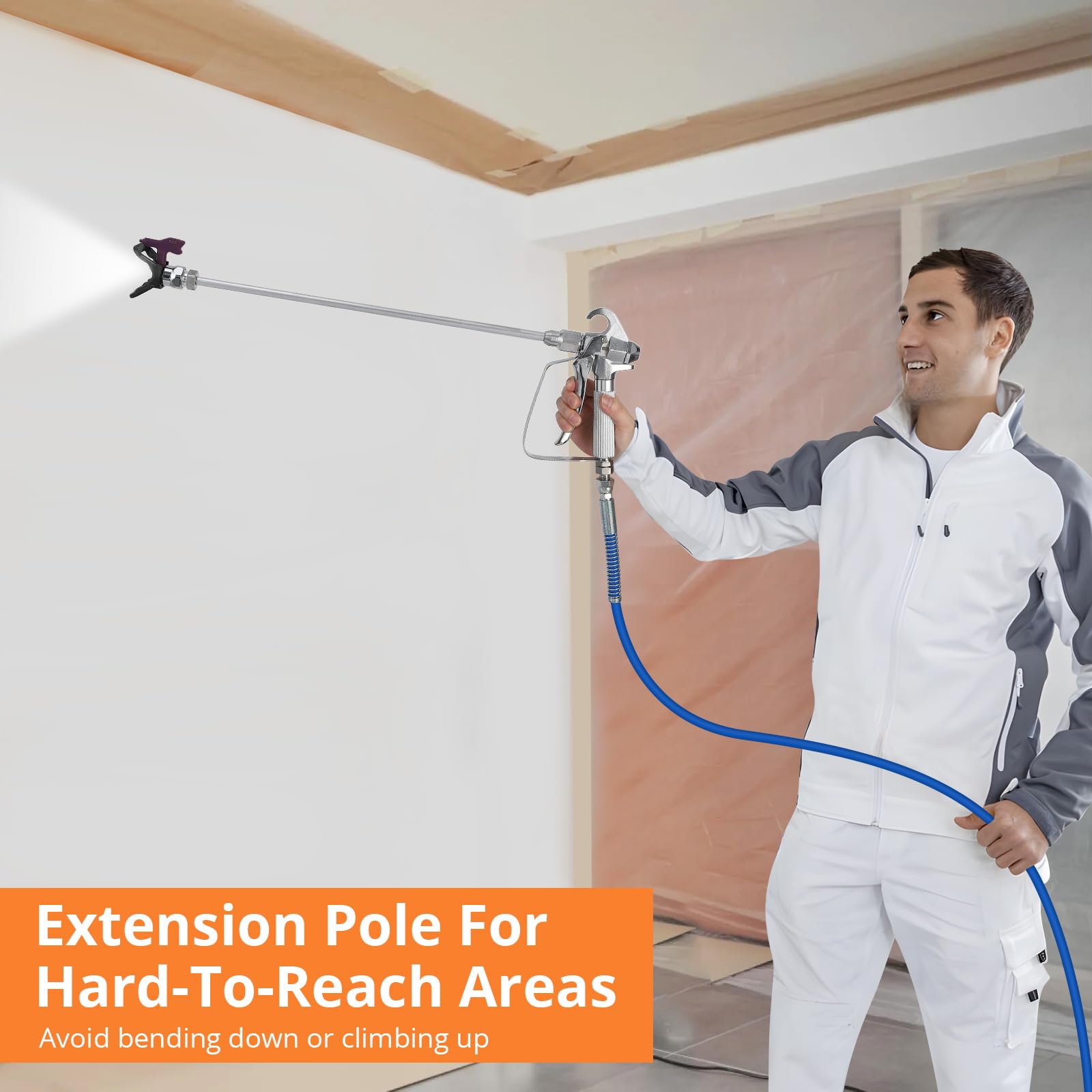 Spruzzatore di vernice airless Garvee 1010W con pressione di 3000 PSI, flusso regolabile, asta di prolunga, tubo ad alta pressione per uso interno ed esterno, blu