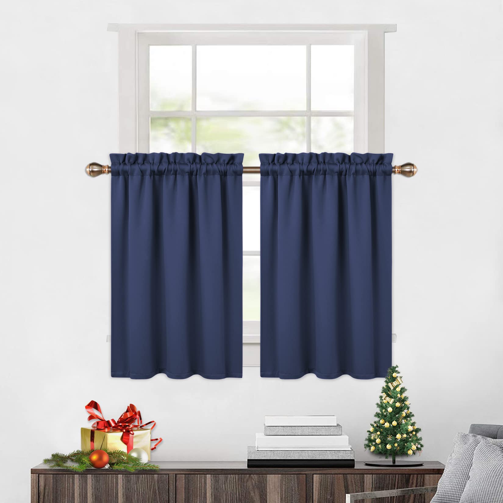 Garvee 2 pezzi mantovane oscuranti per finestre, soggiorno, cucina, camera da letto, mantovane per finestre termoisolanti, blu navy, 26 × 30 pollici