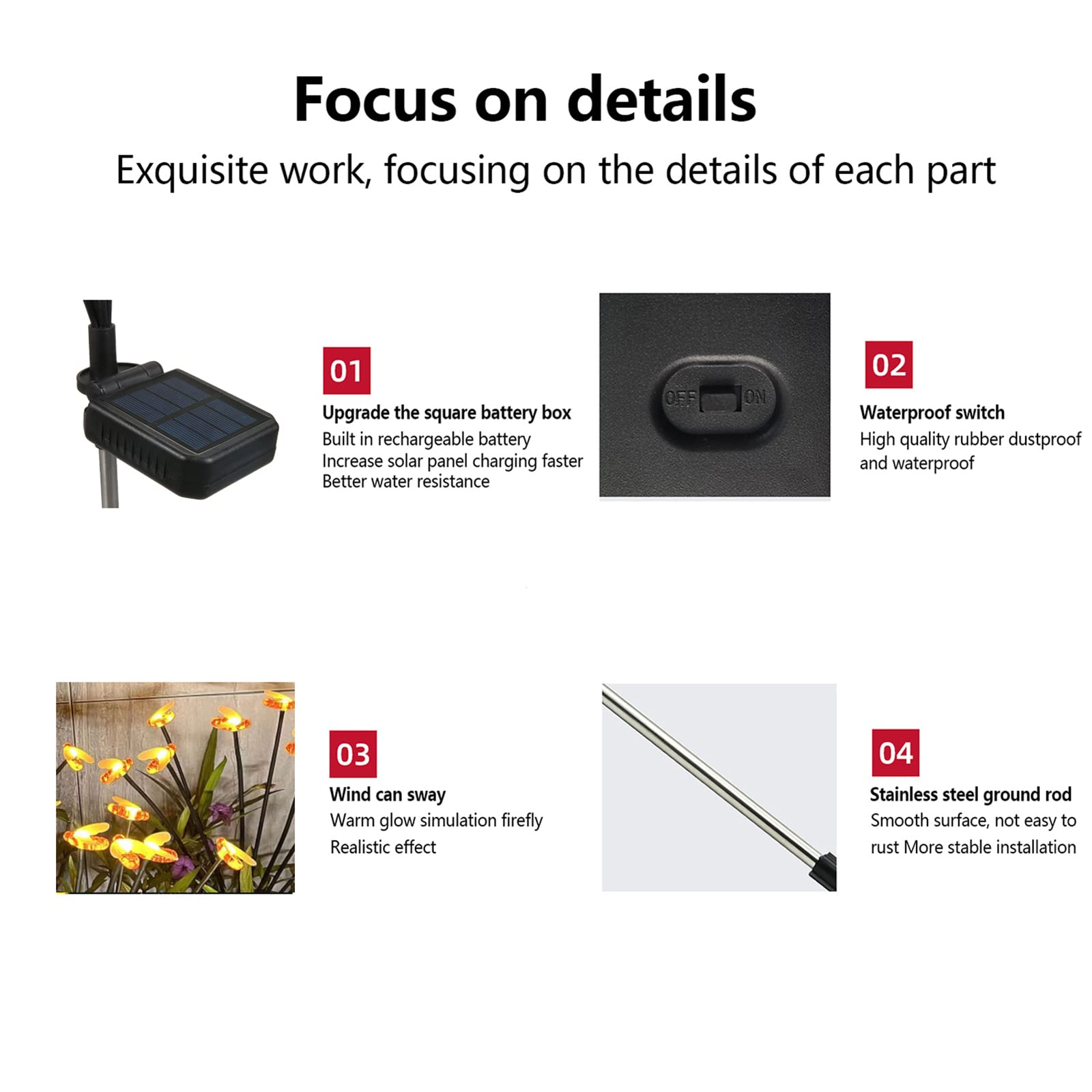 Luci solari da giardino Garvee con 8 LED, lucciole solari, IP65 impermeabili, bianco caldo, luci solari per patio, prato, decorazione di sentieri