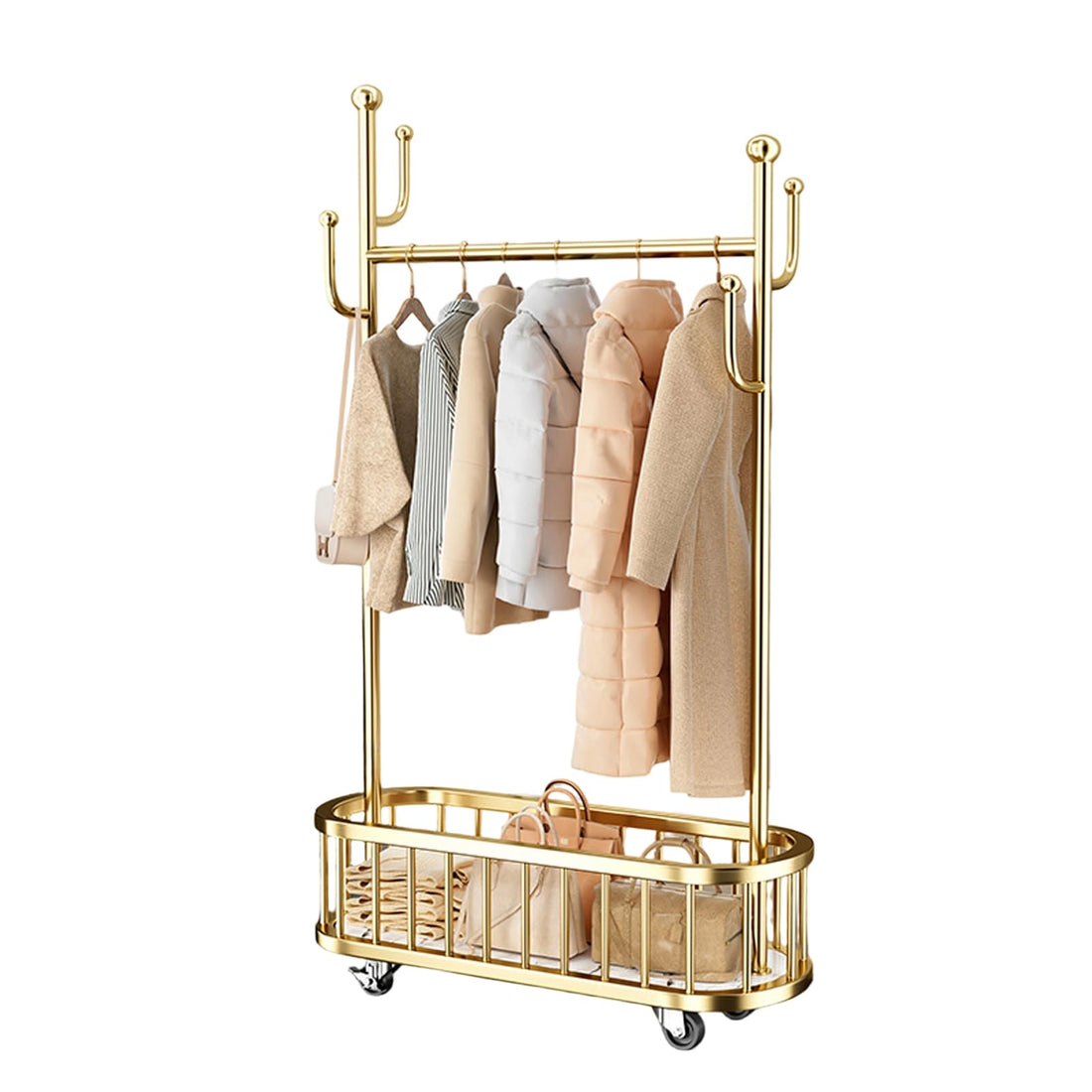 Garvee Appendiabiti con Ruote e Struttura in Metallo, Ruote Girevoli a 360°, Grande Cesto per Camera da Letto e Boutique, 68,9 Pollici, Nero