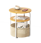 Garvee Tavolino Rotondo con 3 Ripiani e Cesto in Tessuto, Tavolo Laterale Salvaspazio in MDF e Tela, Stabile e Multifunzionale per Soggiorno e Camera, 60 cm H x 40 cm Diam, Neutro - Naturale