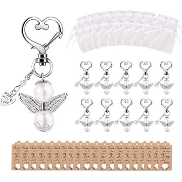Garvee Lotto 20 Portachiavi Angelo Custode con Perline - Regali Matrimonio e Battesimo - Lega di Zinco Resistente - Rosa Chiaro - Borsa Organza - Feste e Natale