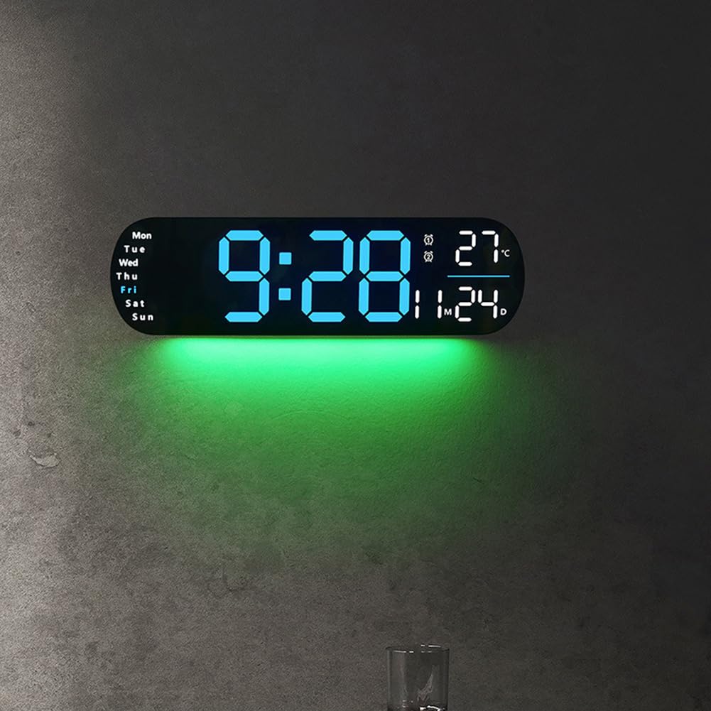 Orologio da parete digitale a LED Garvee da 35 cm con ampio display, 9 livelli di luminosità, visualizzazione della temperatura, funzione di memoria, verde per cucina e ufficio