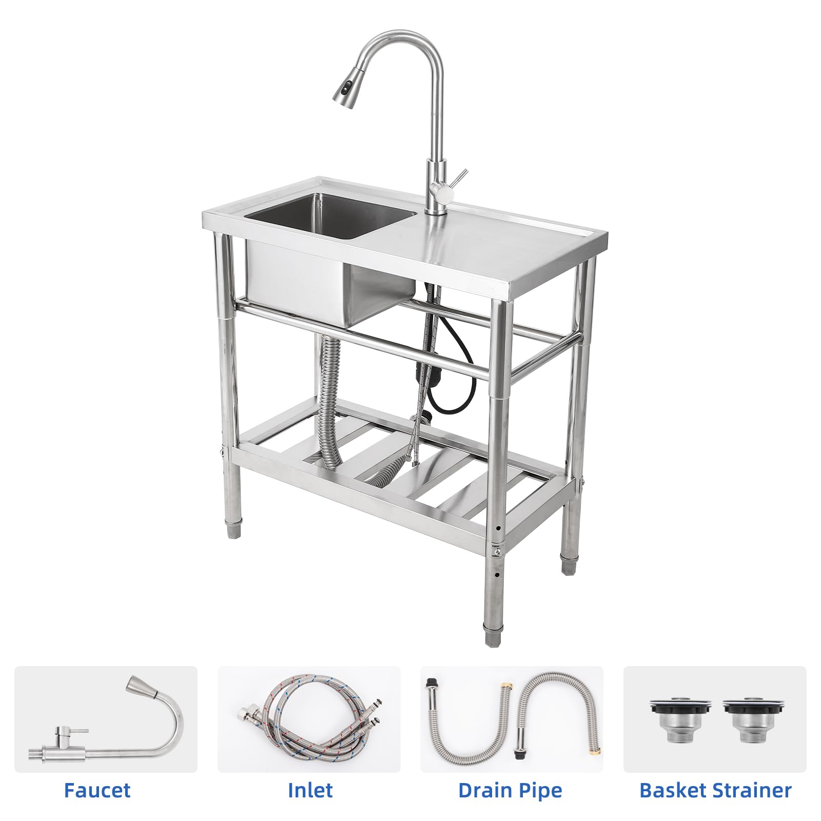 Lavello multiuso in acciaio inox Garvee 30x16x30 pollici con rubinetto girevole a 360° per cucina e garage, antiruggine, multifunzionale