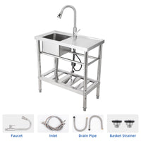 Lavello multiuso in acciaio inox Garvee 30x16x30 pollici con rubinetto girevole a 360° per cucina e garage, antiruggine, multifunzionale