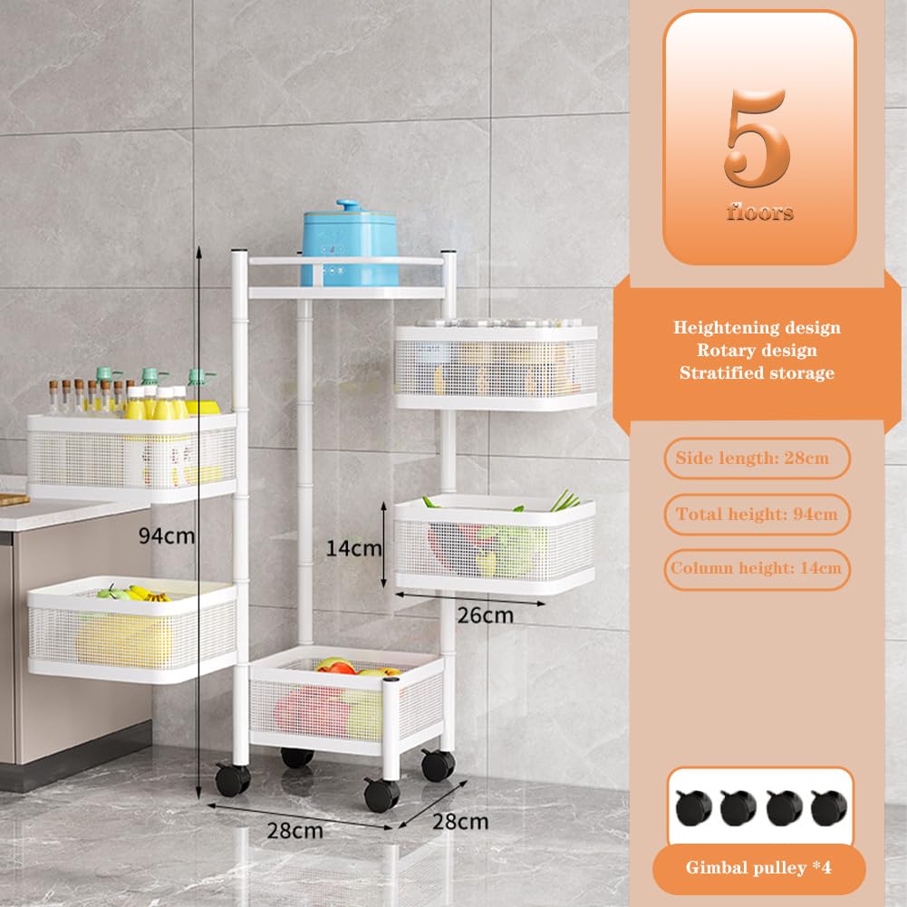 Carrello Garvee in metallo bianco a 5 ripiani, 94x28x28 cm, carrello da cucina per la massima capacità di stoccaggio in case, supermercati e industria, con ruote robuste