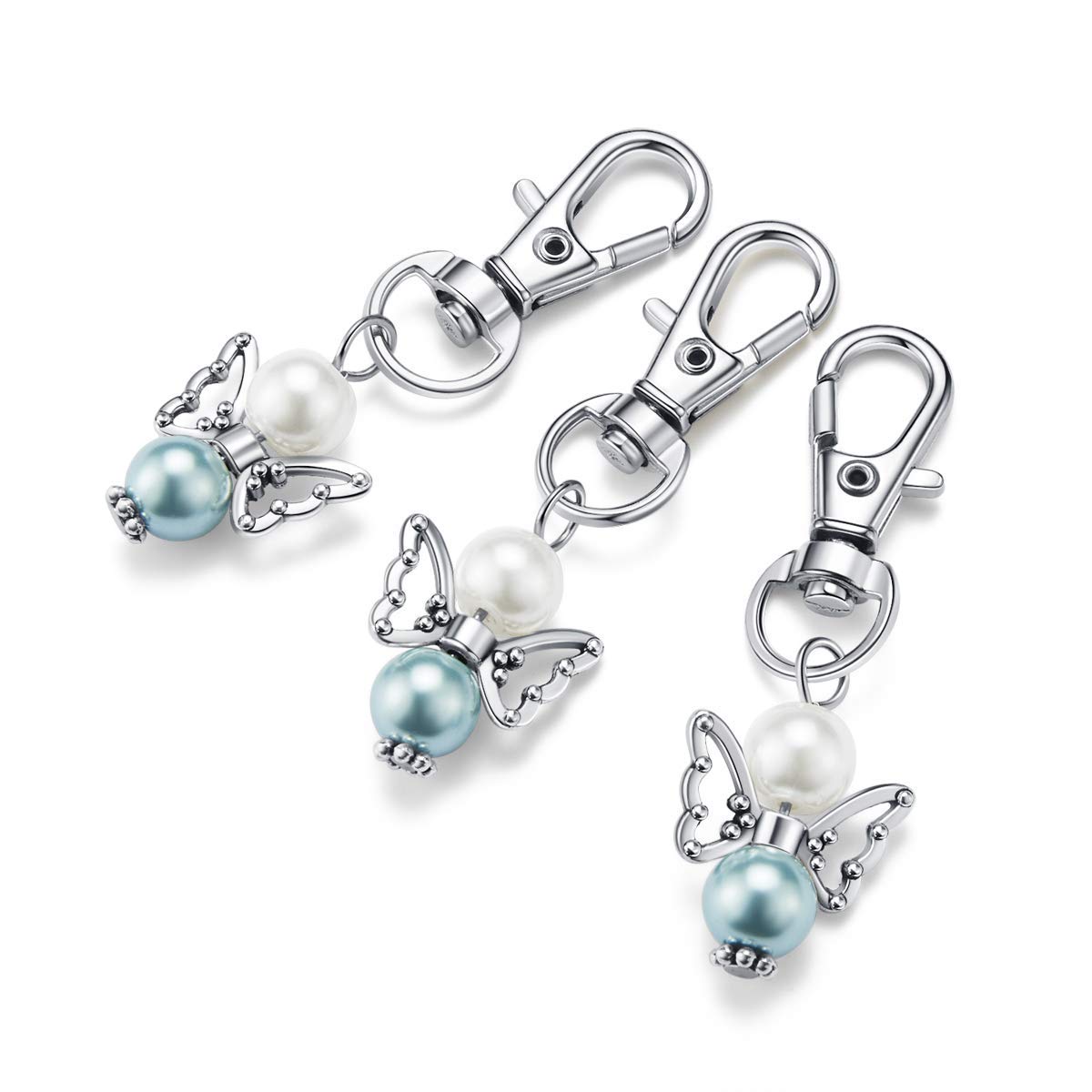 Set portachiavi Garvee Guardian Angel, 20 pezzi con perla, lega di zinco, sacchetto in organza per baby shower e matrimonio, 2.1 pollici, trasparente