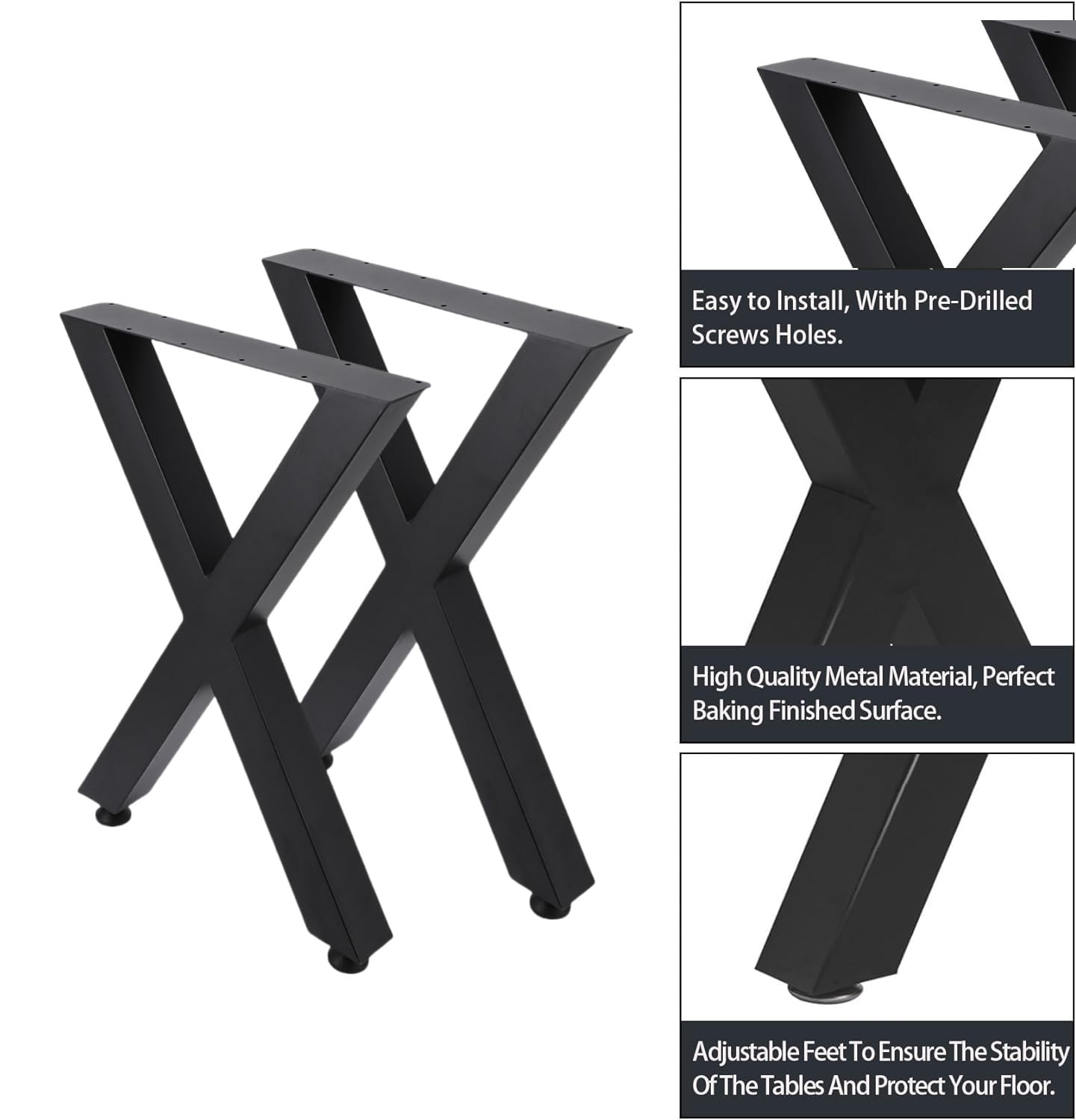 Gambe per tavolo Garvee da 28 pollici in metallo a forma di X, stabili, rustiche, verniciate a polvere nera per sala da pranzo e ufficio