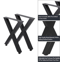 Gambe per tavolo Garvee da 28 pollici in metallo a forma di X, stabili, rustiche, verniciate a polvere nera per sala da pranzo e ufficio