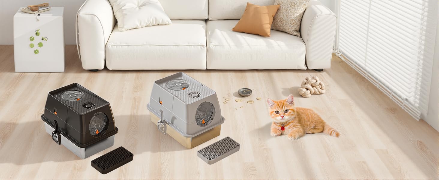 Lettiera per gatti Garvee in acciaio inox di grandi dimensioni con coperchio, resistente agli odori, doppio ingresso, 23.6"x15.75"x15.35"