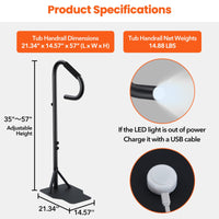 Corrimano per vasca idromassaggio Garvee con luce LED, girevole a 360°, altezza regolabile 35-57", acciaio al carbonio, impugnatura antiscivolo, portasciugamani, per interni ed esterni