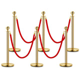 Set di pali in acciaio inossidabile Garvee e corde in velluto rosso, 6 pali e 4 corde color oro per eventi e musei - Rosso