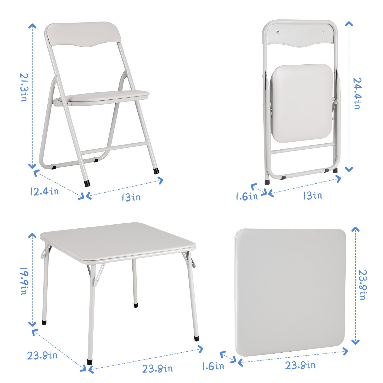 Set tavolo e sedie pieghevoli per bambini Garvee, 5 pezzi, struttura in metallo, rivestimento, beige, per mangiare e giocare