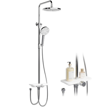 GARVEE Doccia a pioggia senza rubinetto con mensola, sistema doccia regolabile in acciaio inox per doccia, 25 cm rotondo cromato