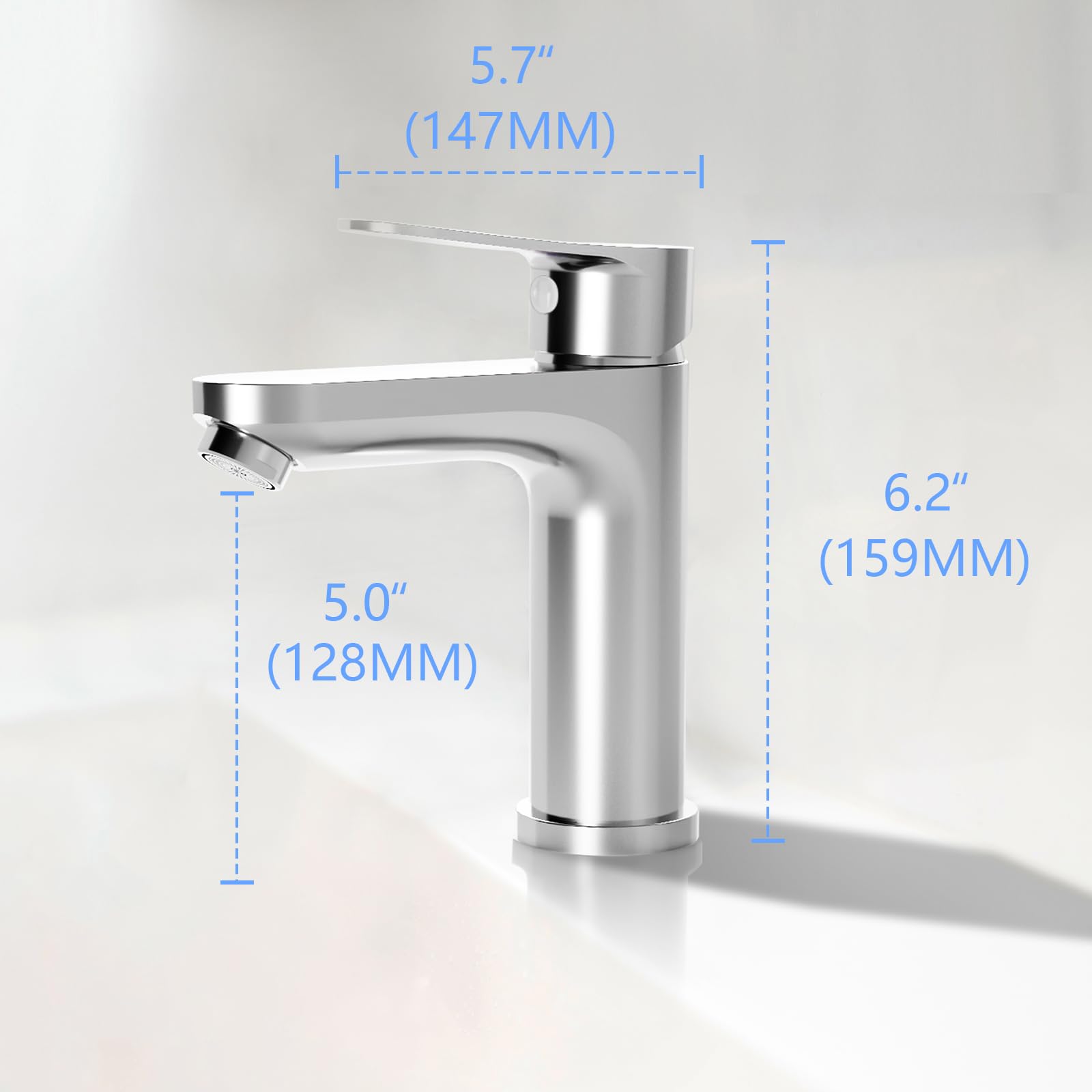 Miscelatore per rubinetto da bagno Garvee, altezza beccuccio 128 mm, finitura cromata, risparmio idrico per bagni moderni e servizi igienici per gli ospiti
