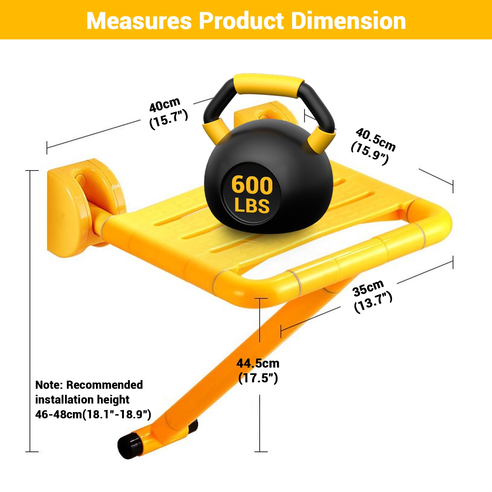Sgabello da doccia pieghevole Garvee, sedile da doccia a parete in acciaio inossidabile fino a 150 kg, salvaspazio, per anziani, disabili e bambini, sgabello da bagno, ausilio per bagno e WC