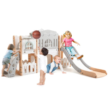 Garvee Scivolo per bambini 8 in 1 con struttura per arrampicata, telescopio, canestro da basket, tunnel per bambini da 1 a 3 anni, stabile, ecologico, colorato