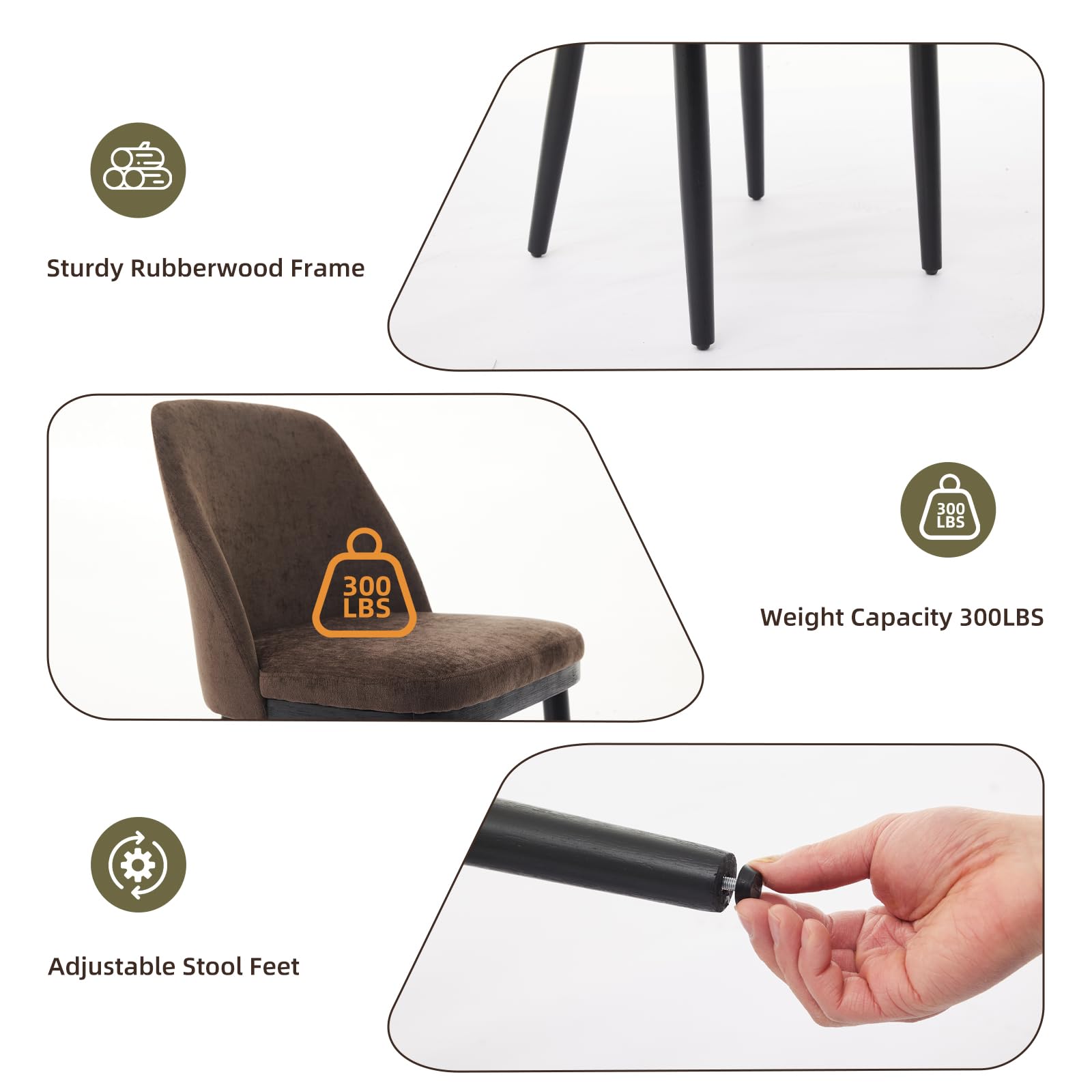 Garvee, set di 2 sedie da pranzo moderne, rivestimento in lino, schienale curvo, gambe in legno, sedia beige per cucina e soggiorno