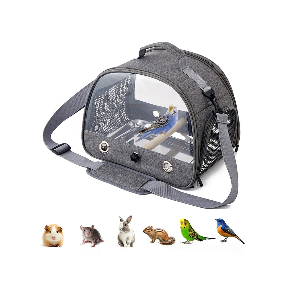 Garvee Bird Travel Carrier con vassoio in acciaio inossidabile, leggero, traspirante, tracolla regolabile per parrocchetti e piccoli uccelli, 24x33x26 cm, trasparente