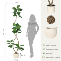 Albero di gomma artificiale Garvee da 7 piedi con vaso in resina bianca, resistente ai raggi UV, durevole, realistico, decorazione per interni, grande pianta da pavimento