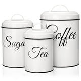 Contenitori per la conservazione Garvee con coperchio, set da 3, contenitori in metallo per caffè, tè e zucchero, bianchi, 1,5 l, ermetici, impilabili