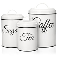 Contenitori per la conservazione Garvee con coperchio, set da 3, contenitori in metallo per caffè, tè e zucchero, bianchi, 1,5 l, ermetici, impilabili