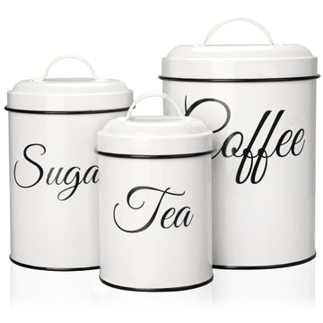 Contenitori per la conservazione Garvee con coperchio, set da 3, contenitori in metallo per caffè, tè e zucchero, bianchi, 1,5 l, ermetici, impilabili