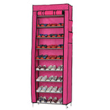 Scarpiera Garvee, 10 ripiani, portascarpe con cerniera, struttura in metallo, antipolvere, 30 x 50 x 160 cm, rosso rosa