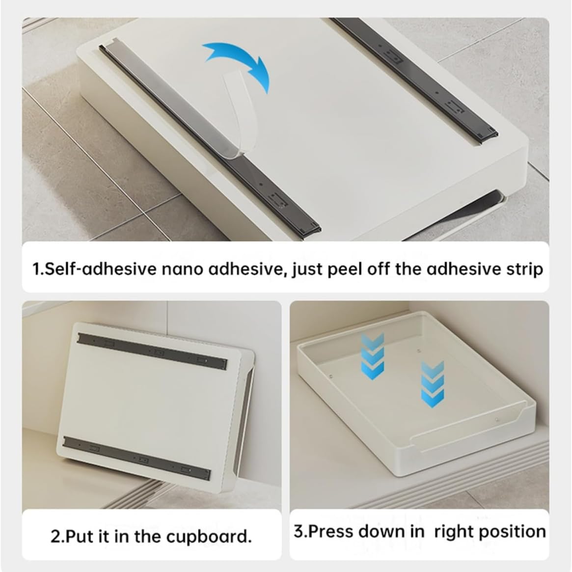 Organizzatore estensibile per mobili da cucina Garvee, acciaio al carbonio, autoadesivo, nero, 25x43x7 cm, per cucina e bagno