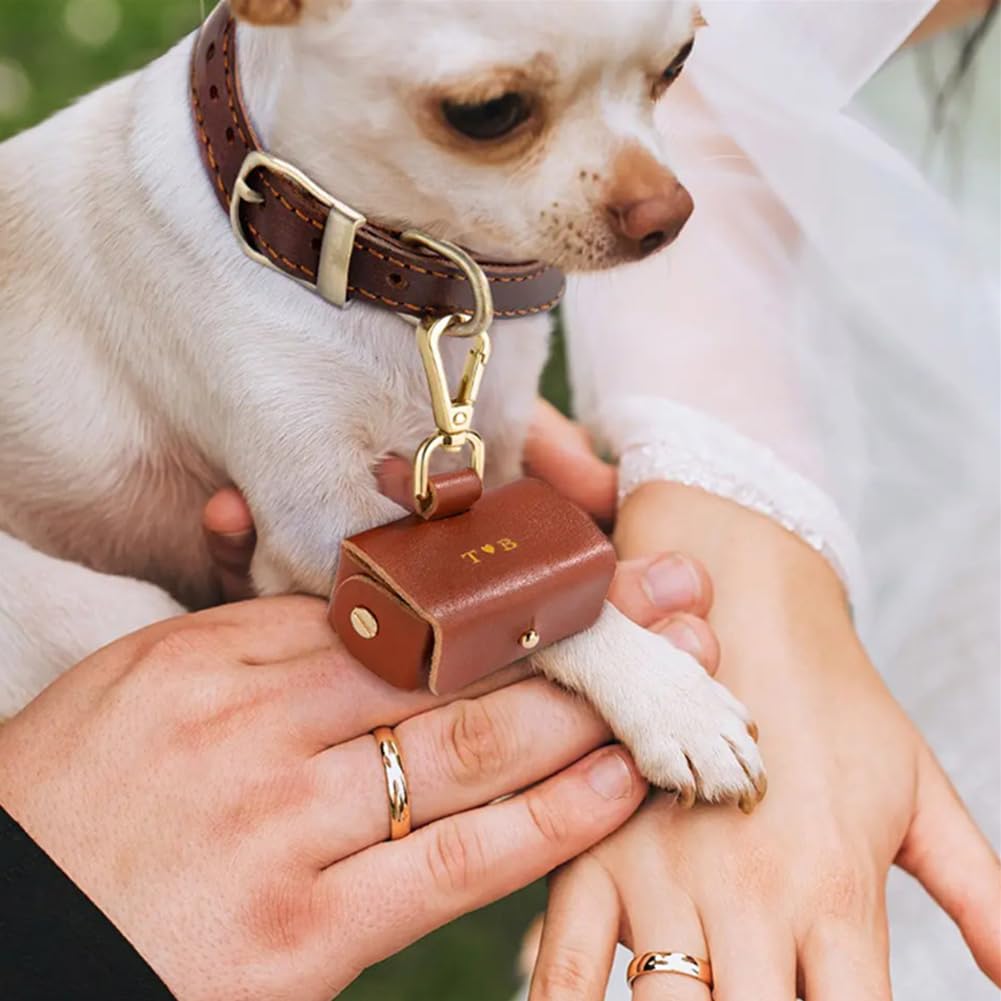 Garvee Marsupio per anelli nuziali per collare di cane, Borsa porta anelli in pelle per cani, Bianco, Compatto ed Elegante