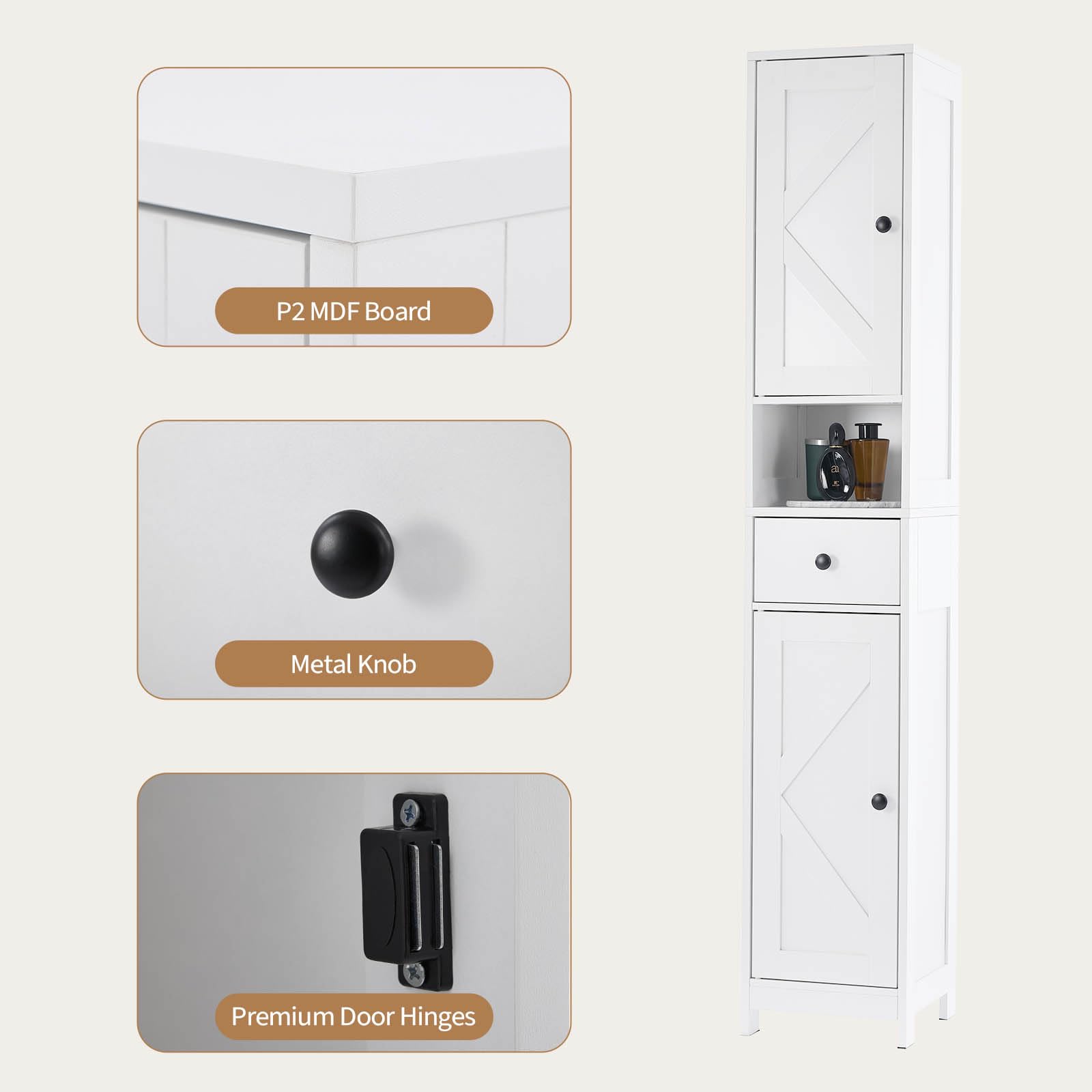 Mobiletto da bagno alto Garvee con 2 ripiani regolabili, autoportante, MDF resistente, design bianco moderno, salvaspazio per bagno e cucina