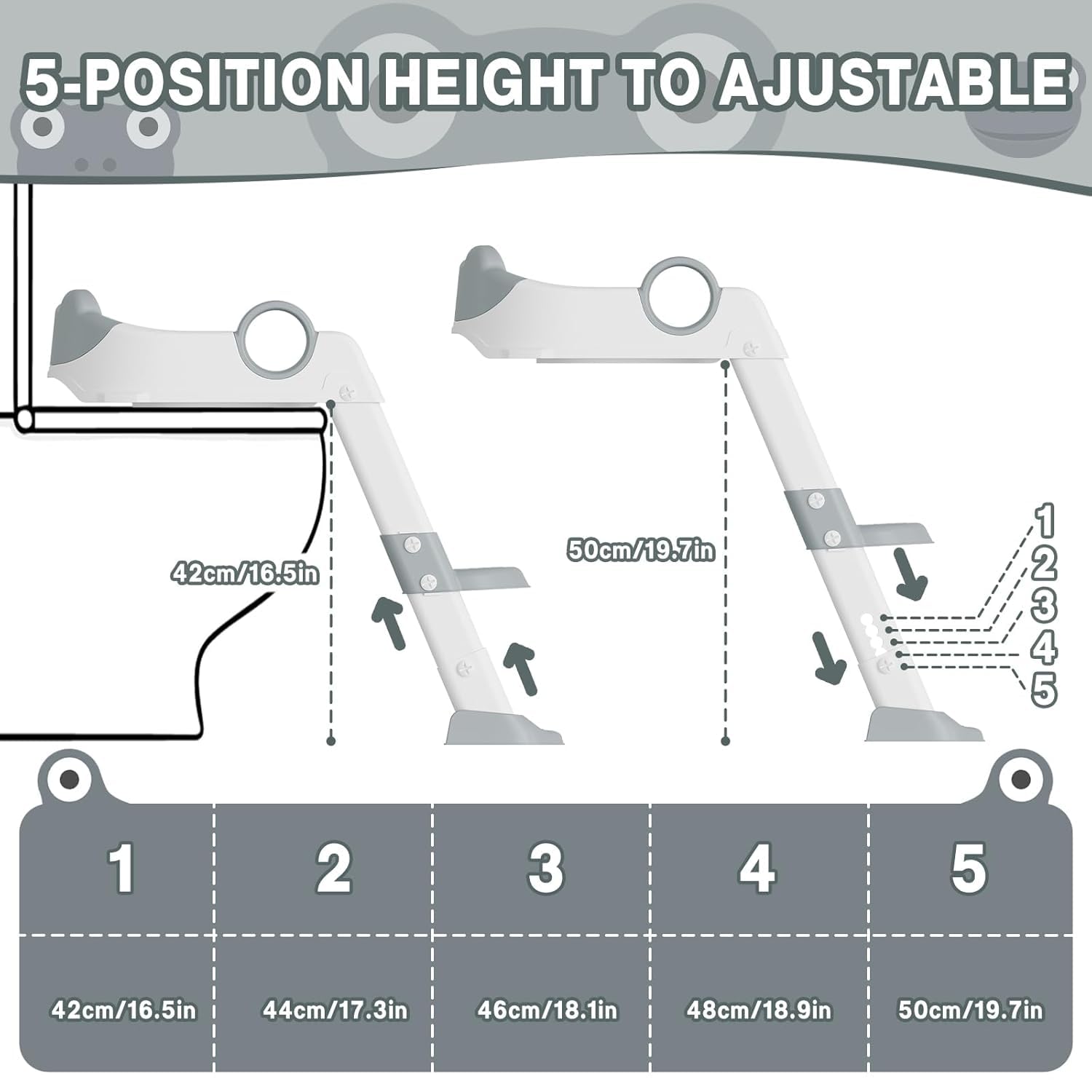 Seggiolino per vasino Garvee con sgabello e maniglie per bambini e bambine, grigio, bagno, altezza regolabile, antiscivolo, PP resistente