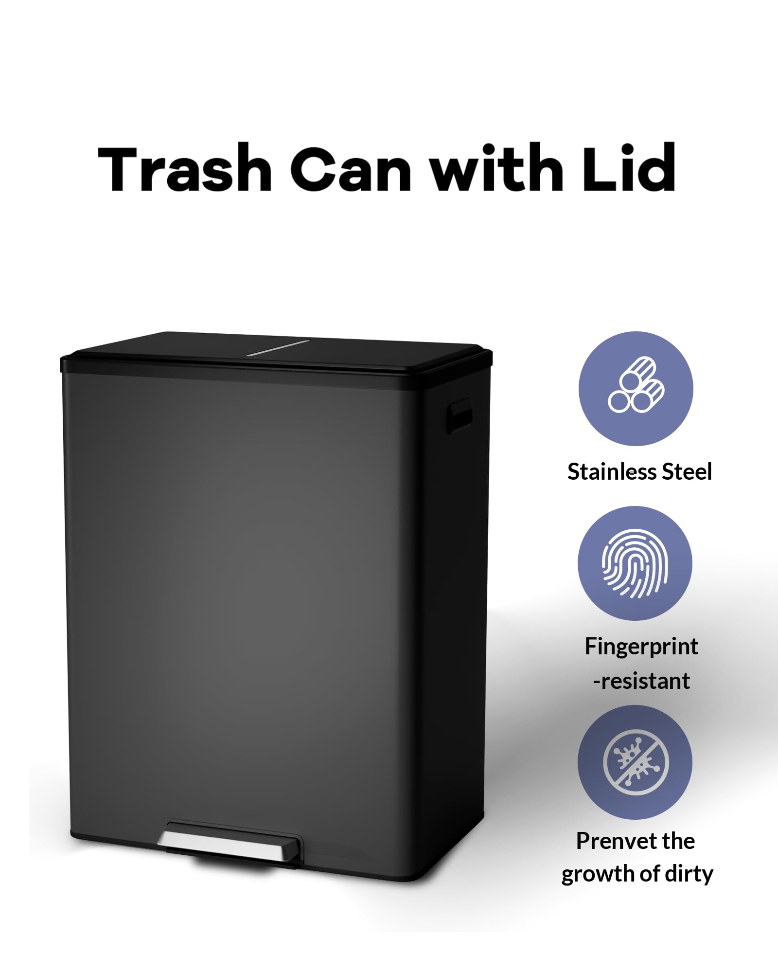 Pattumiera Garvee Double in acciaio inox con coperchio e pedale per cucina e riciclaggio, 2x8L, silenziosa, compatta, argento