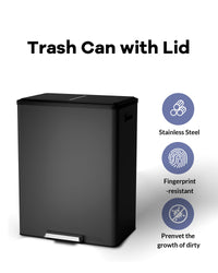 Pattumiera Garvee Double in acciaio inox con coperchio e pedale per cucina e riciclaggio, 2x8L, silenziosa, compatta, argento