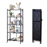 Scaffale da cucina Garvee in acciaio al carbonio a 5 ripiani con design pieghevole e ruote per soggiorno e balcone, 158x100x35 cm, verniciato